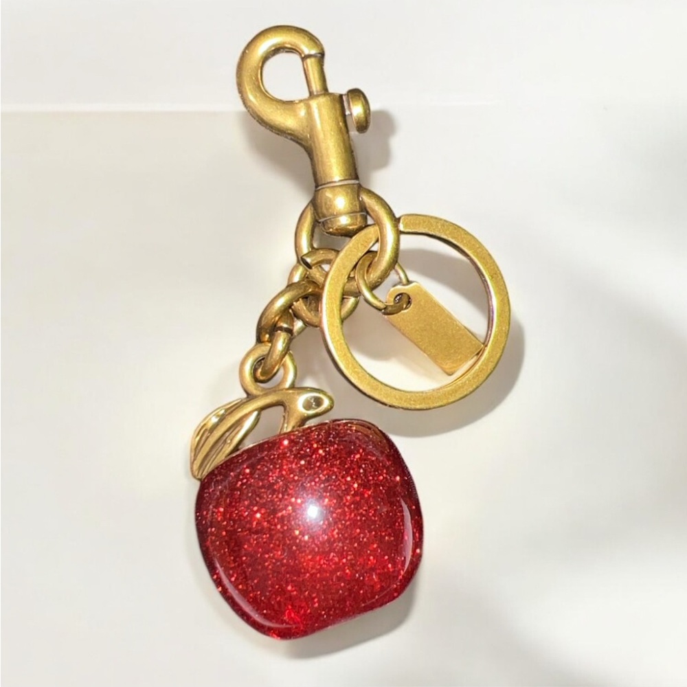 Glitter Resin Brass 🍎Red Apple Keychain Bag Charm Accessory.
